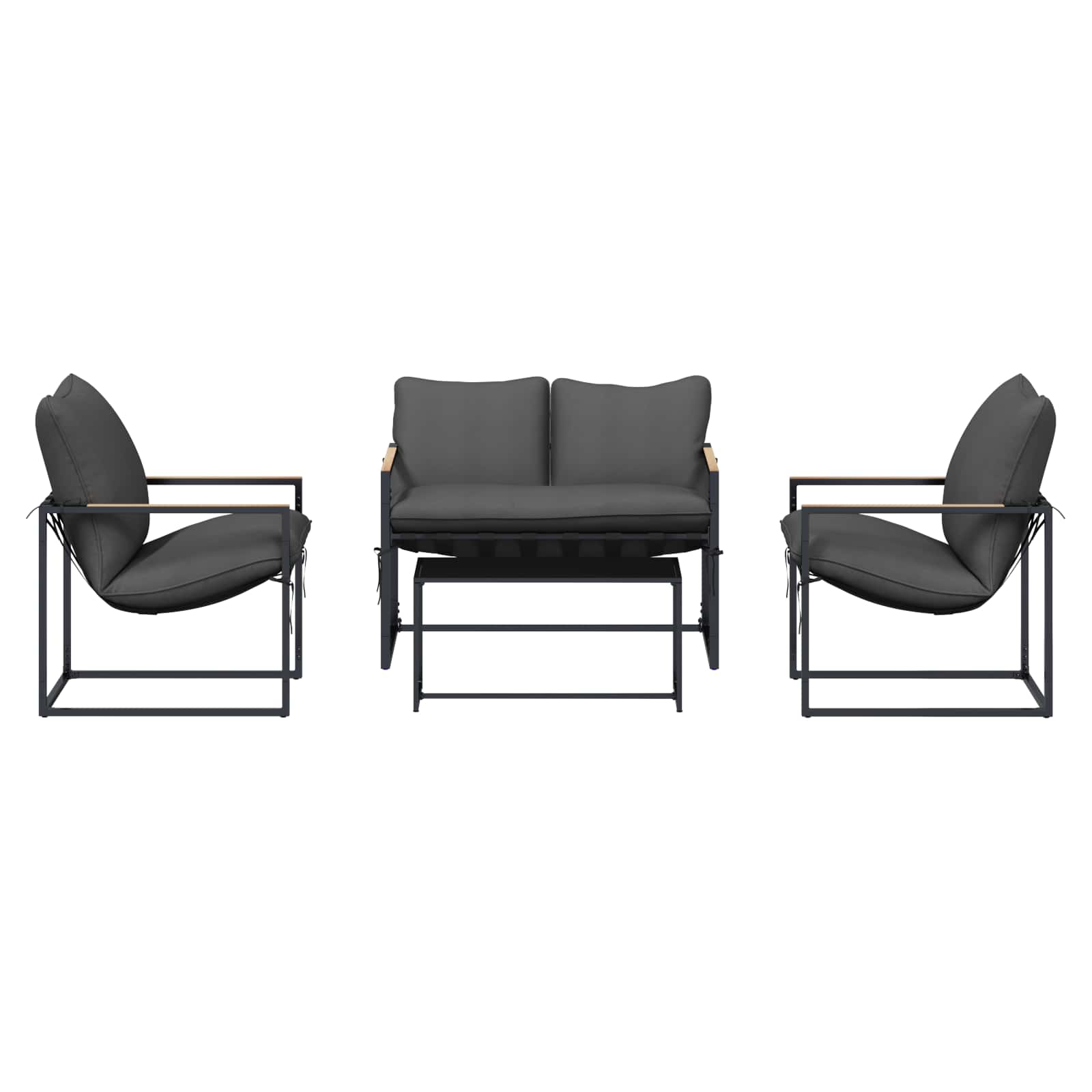 Tuinbankenset 4 pcs Zwart en Anthraciet Staal