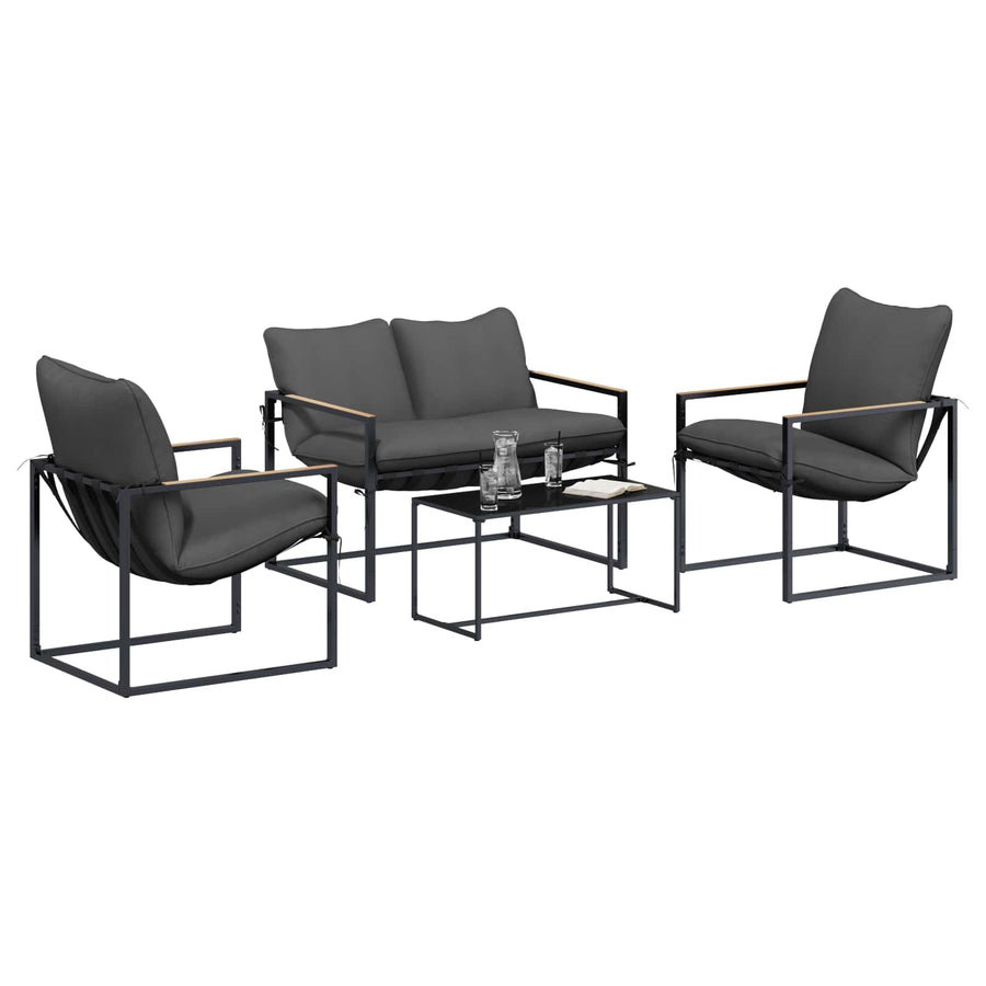 Tuinbankenset 4 pcs Zwart en Anthraciet Staal