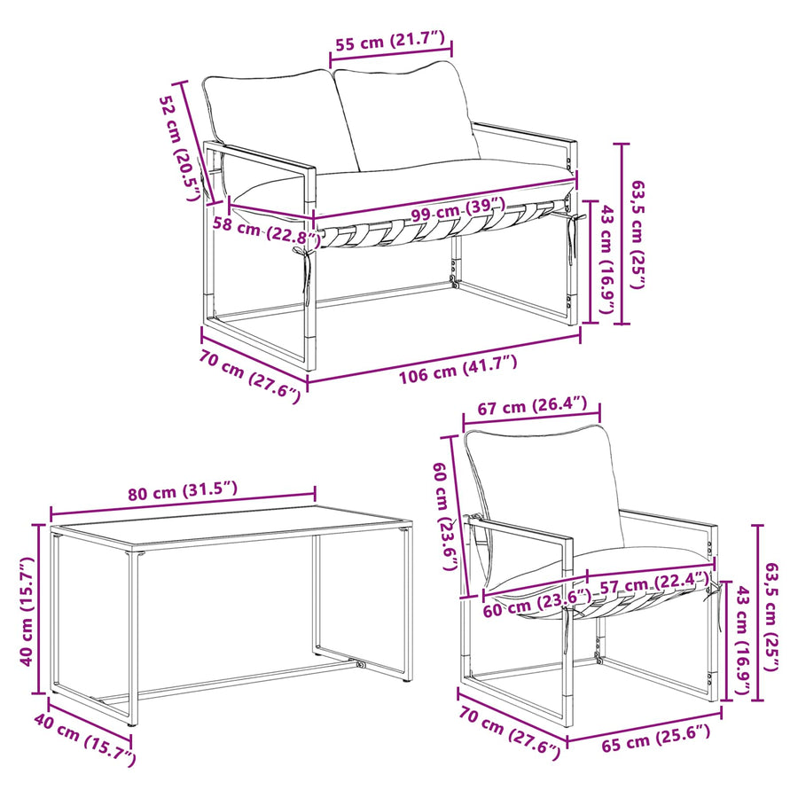 Tuinbankenset 4 pcs Zwart en Anthraciet Staal