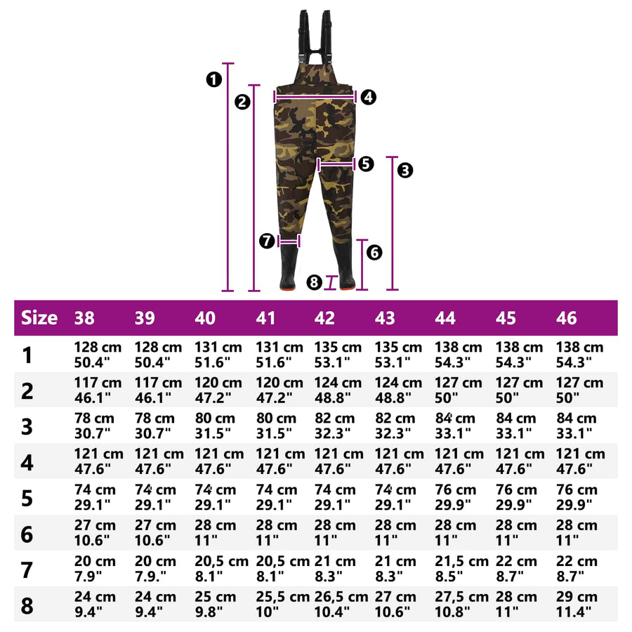 Chest Waders met laarzen PVC gecoate polyester Afmeting 42