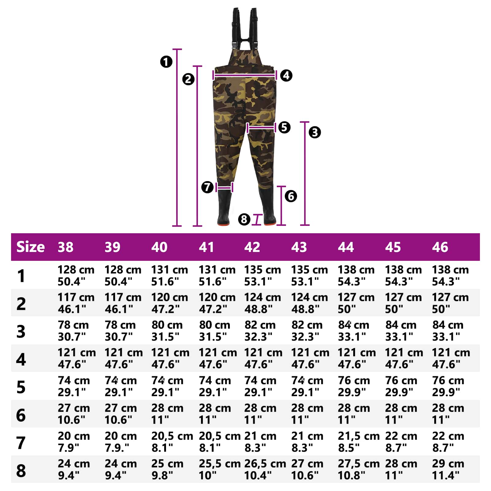 Chest Waders met laarzen PVC gecoate polyester Afmeting 44