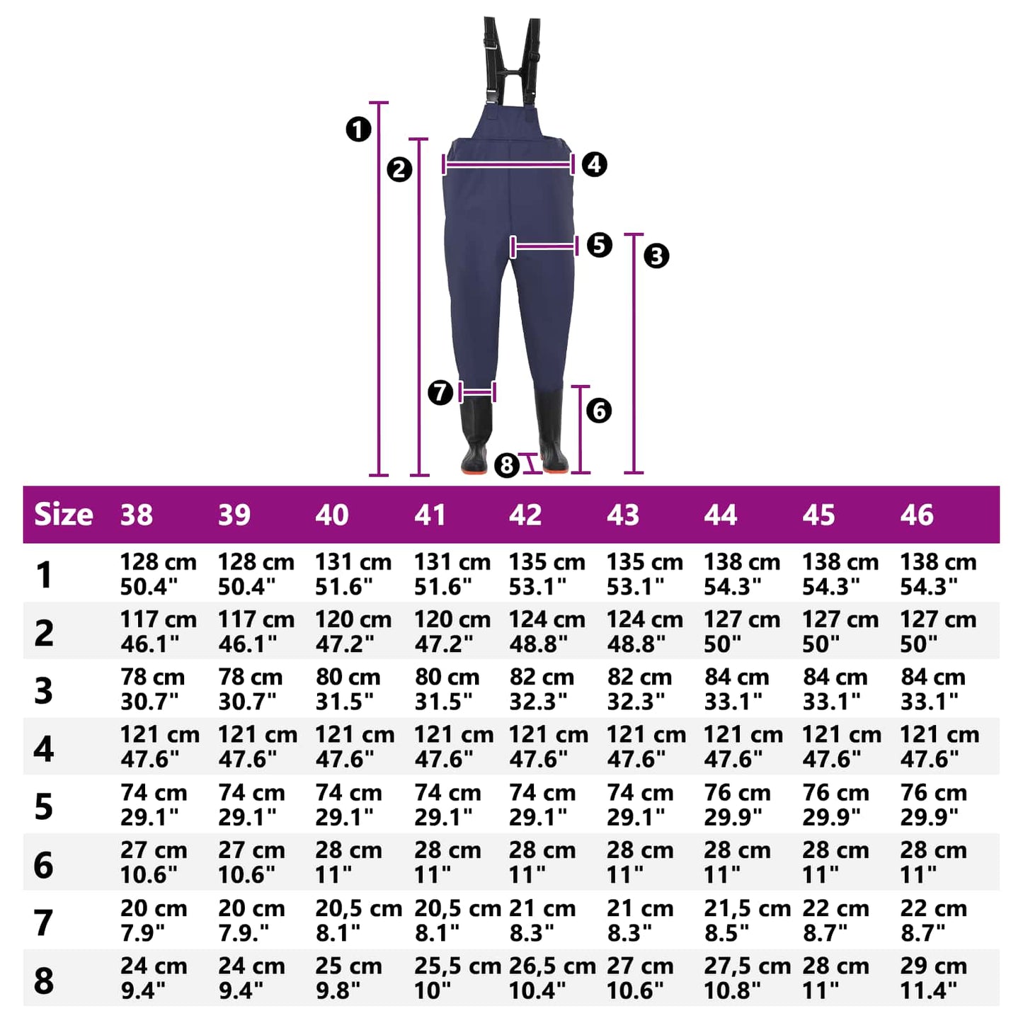 Chest Waders met laarzen PVC gecoate polyester Afmeting 42