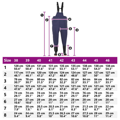 Chest Waders met laarzen PVC gecoate polyester Afmeting 42