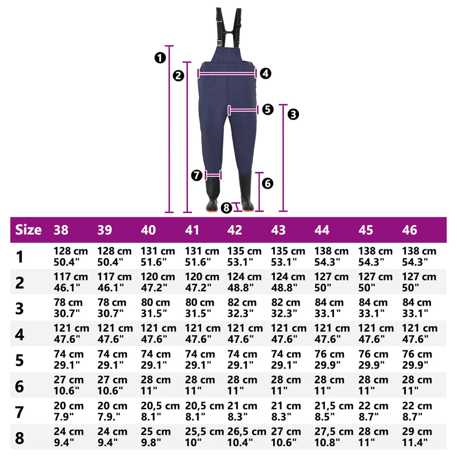 Chest Waders met laarzen PVC gecoate polyester Afmeting 43