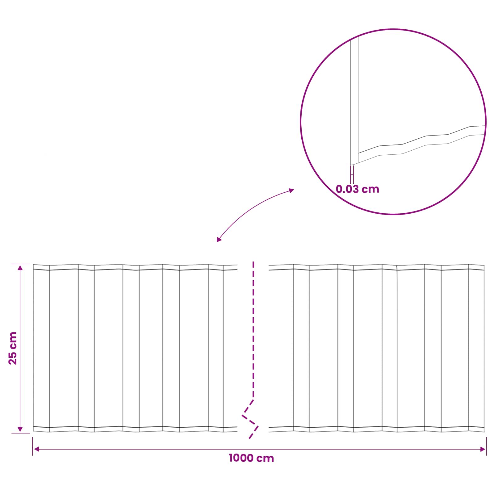 Gazonrand 10 m x 25 cm Gegalvaniseerd staal zilver