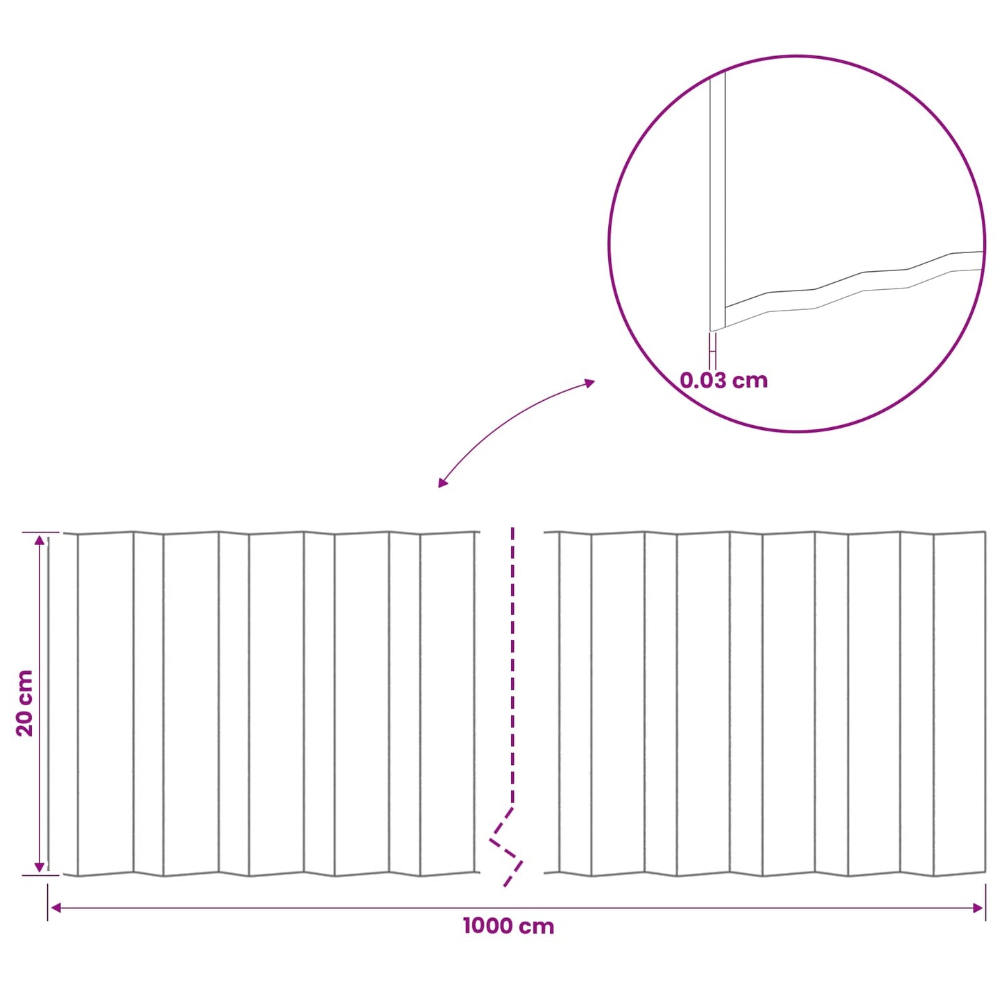 Gazonrand 10 m x 20 cm Gegalvaniseerd staal zilver