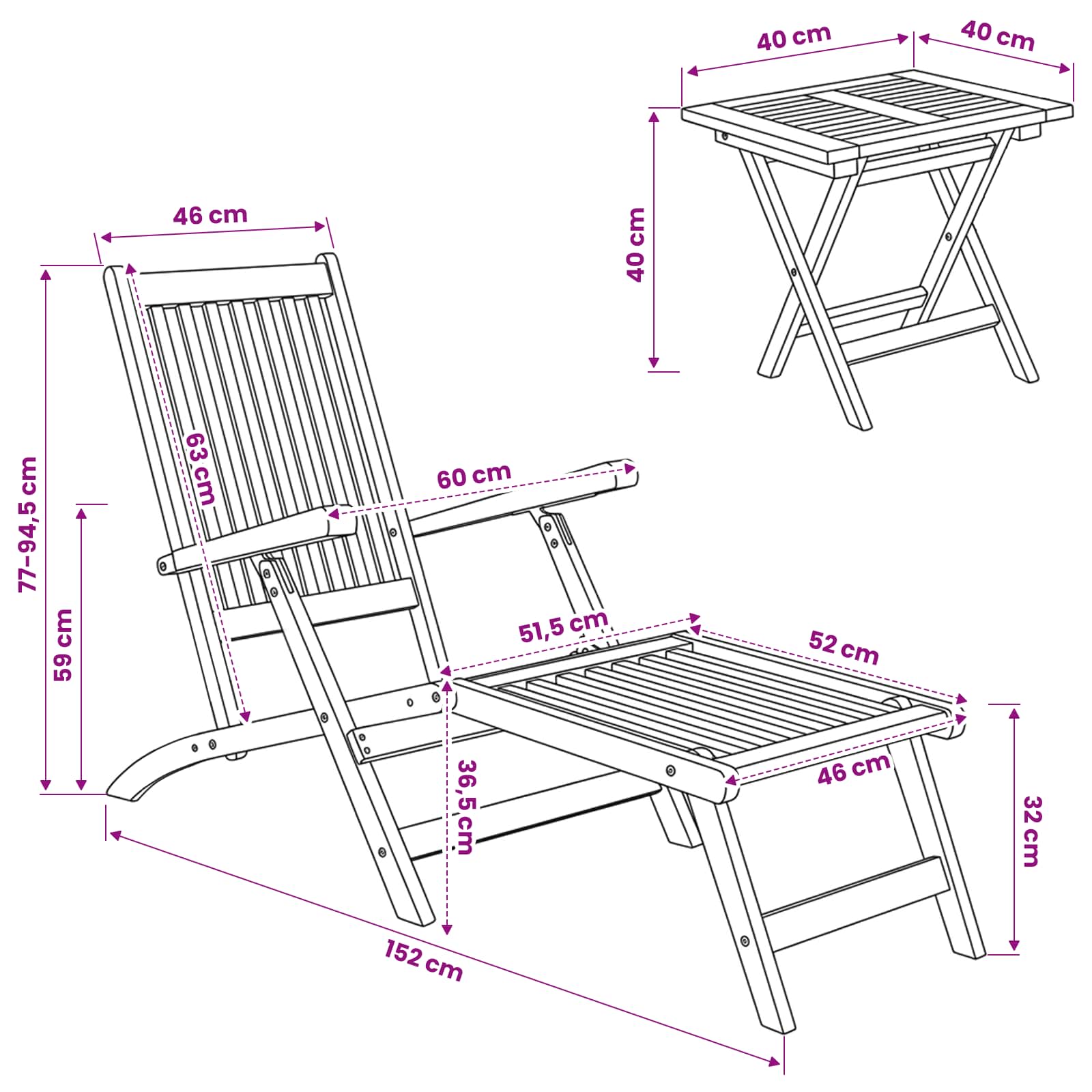 Vouwstoel met Tafel 2 pcs Naturel Massief Teakhout