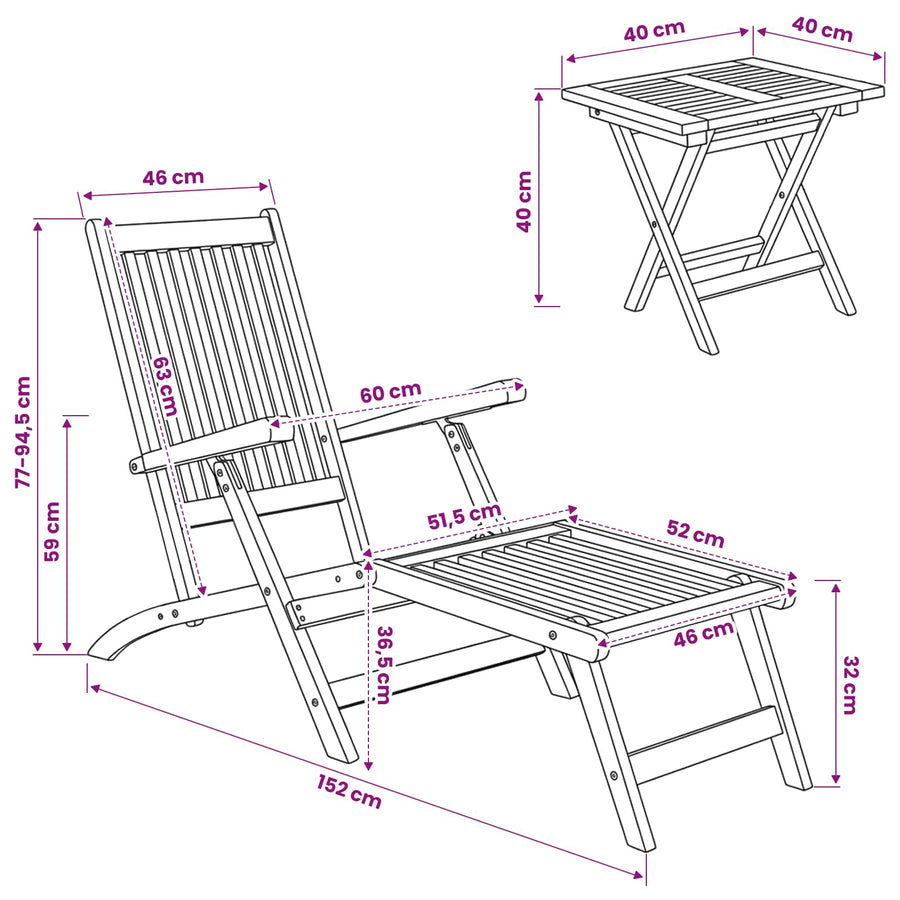Vouwstoel met Tafel 2 pcs Naturel Massief Teakhout