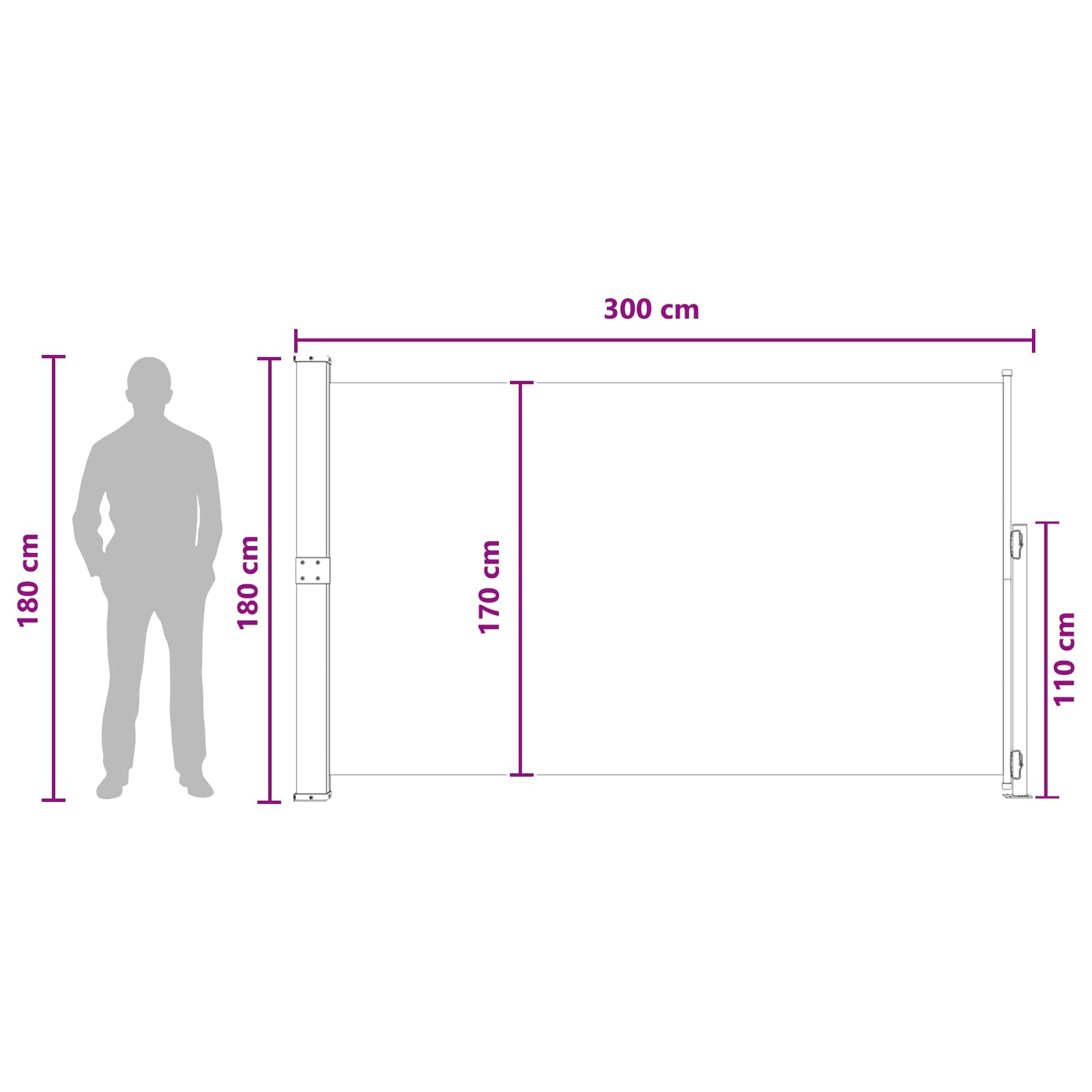 Uittrekbaar Zijscherm Antracietkleurig 300 x 180 cm Polyester