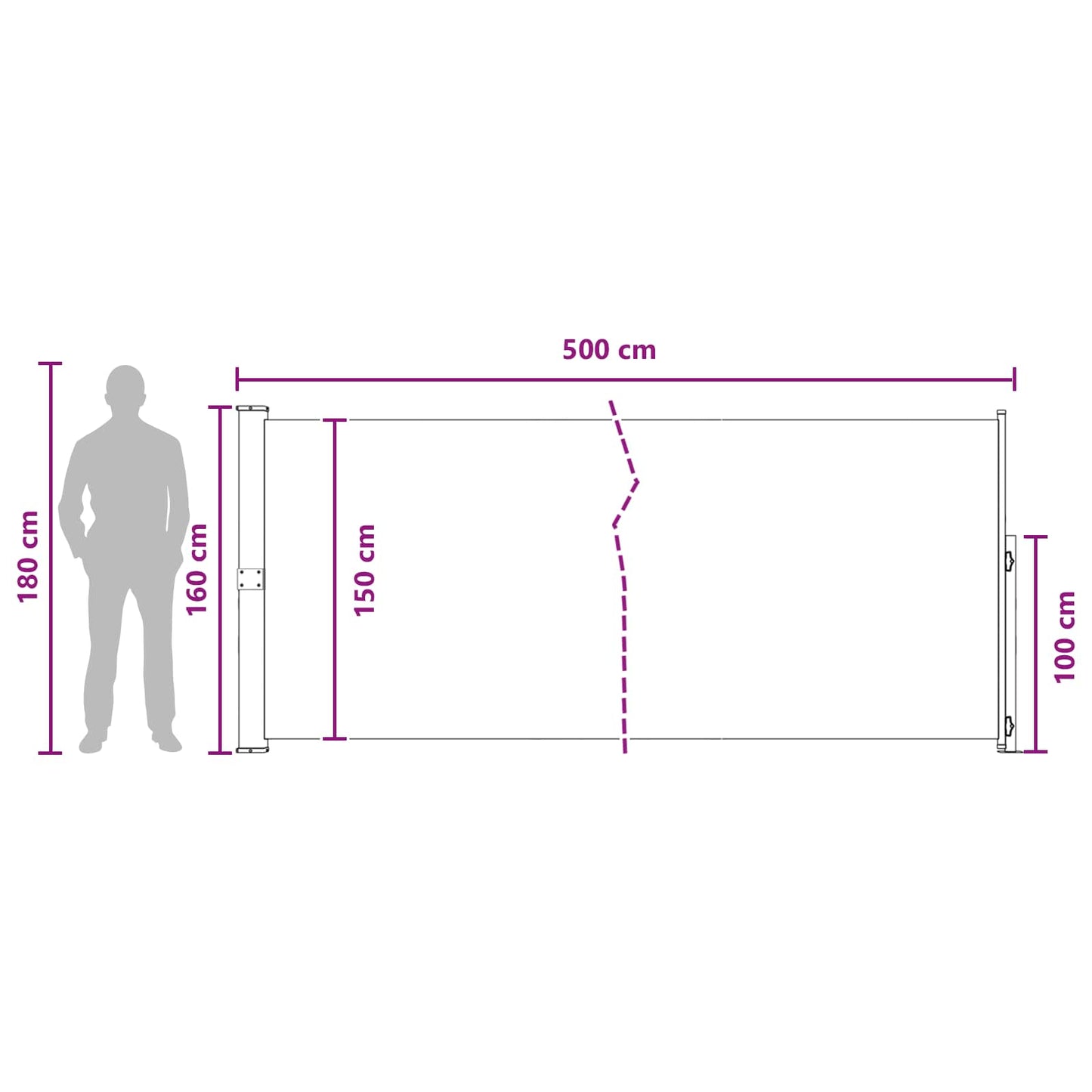 Uittrekbaar Zijscherm Taupe 500 x 160 cm Polyester
