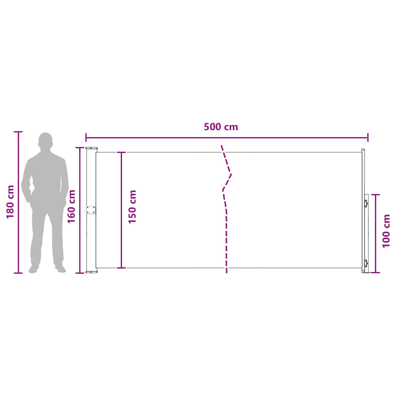 Uittrekbaar Zijscherm Antracietkleurig 500 x 160 cm Polyester