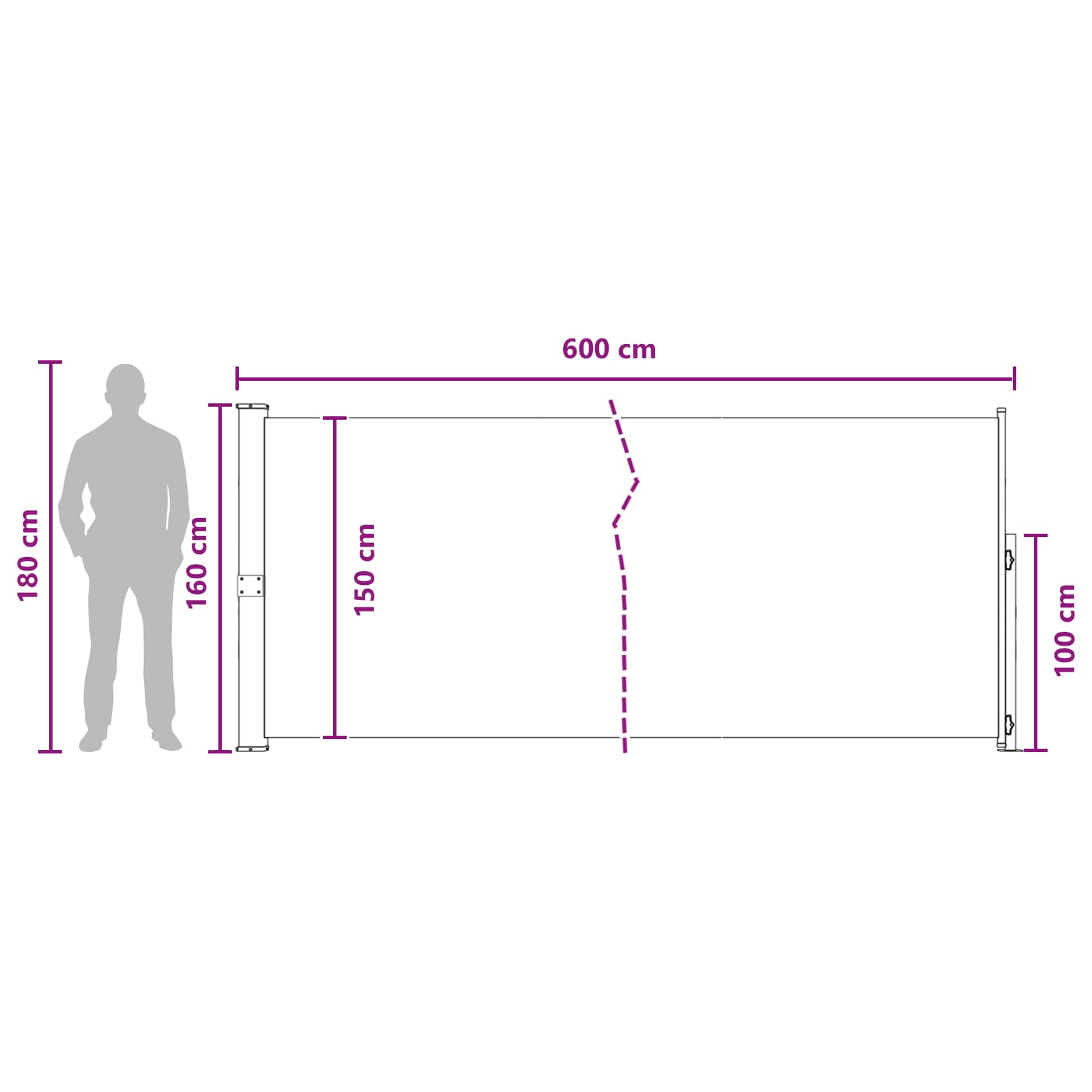 Uittrekbaar Zijscherm Taupe 600 x 160 cm Polyester