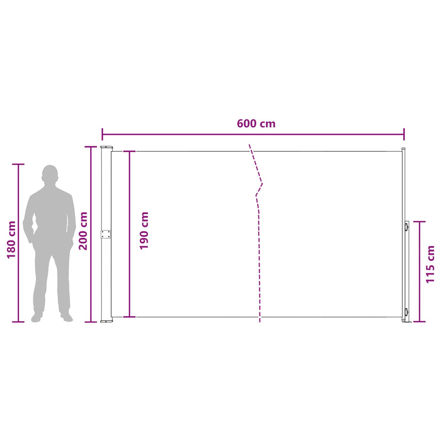Uittrekbaar Zijscherm Taupe 600 x 200 cm Polyester