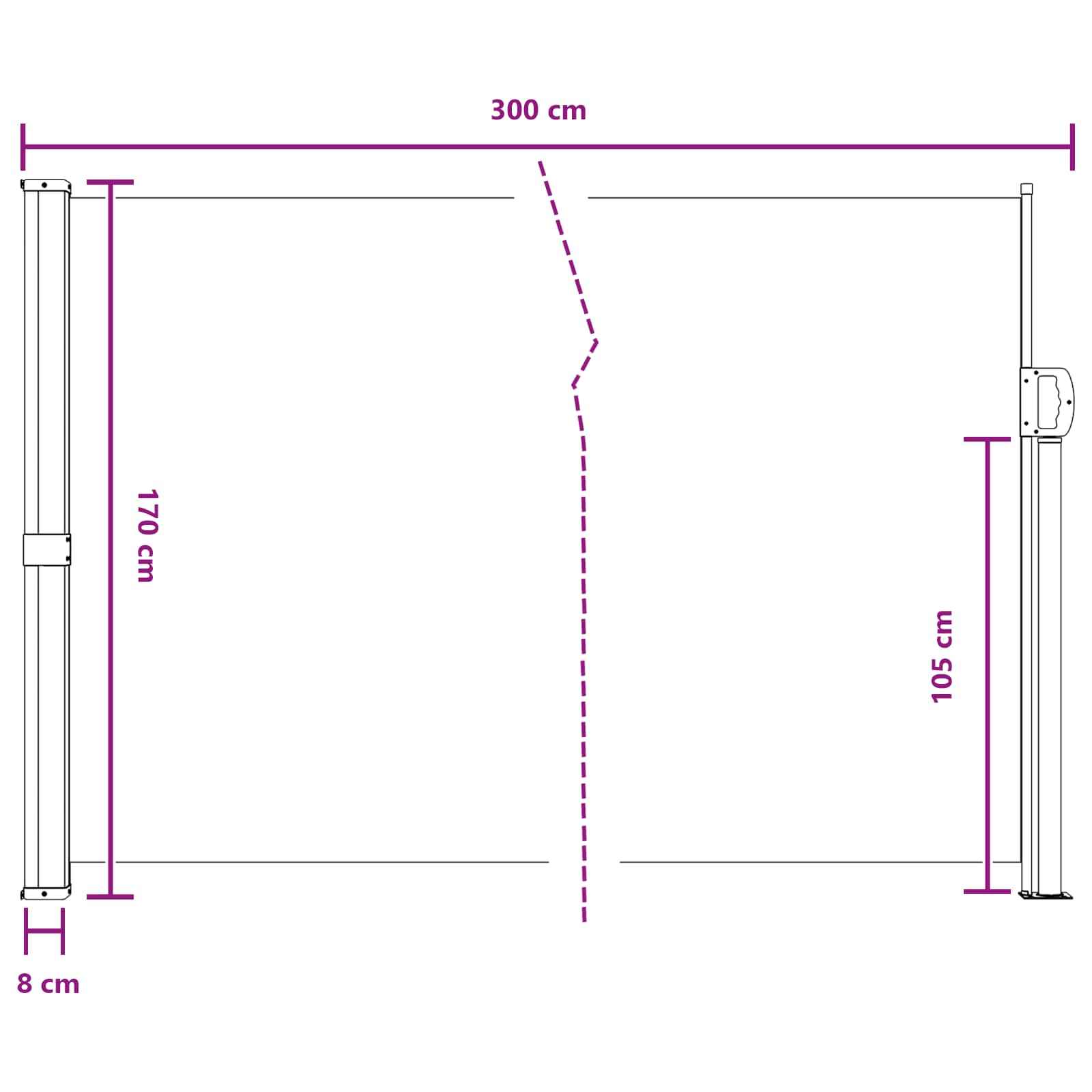 Uittrekbaar Zijscherm Grijs 300 x 170 cm Polyester