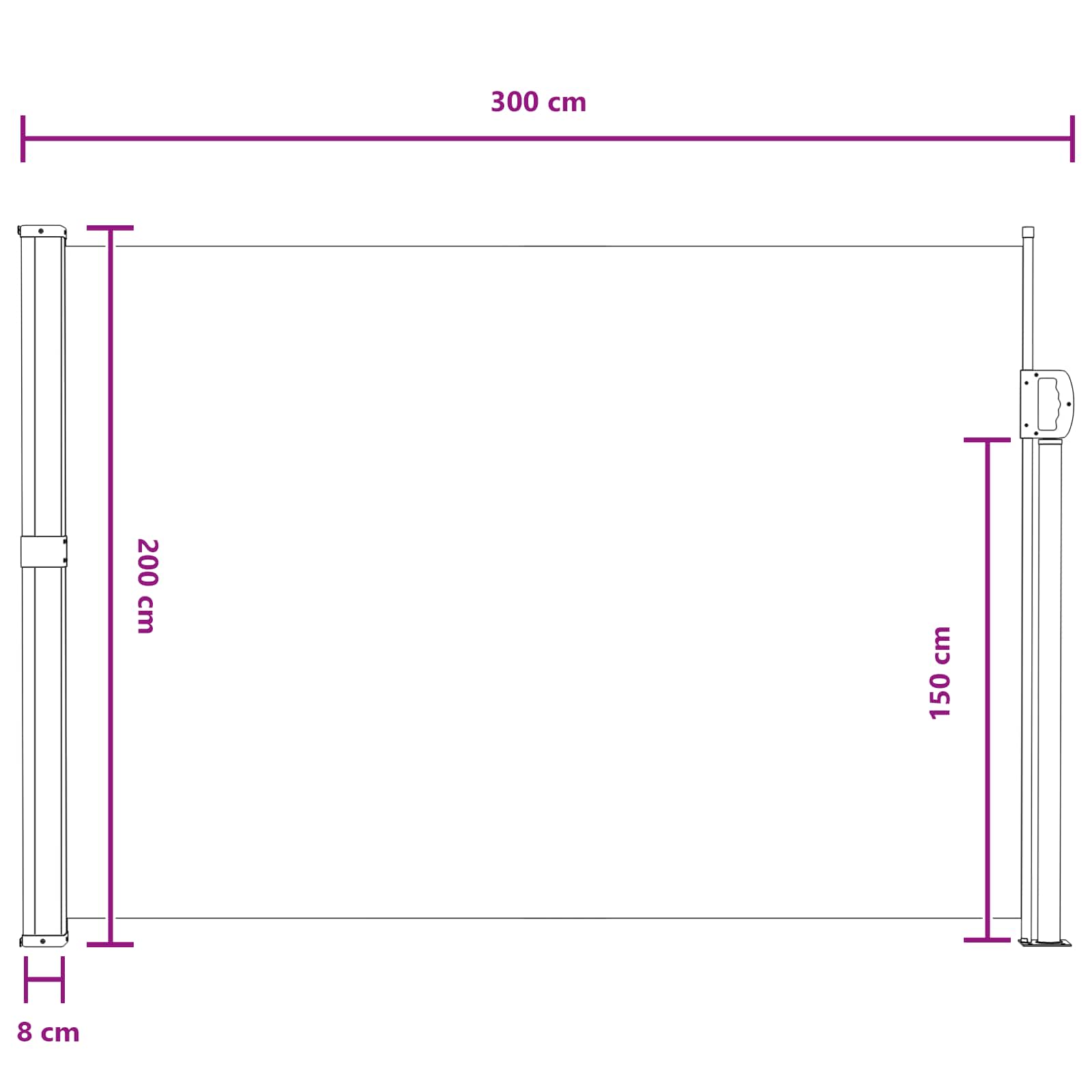 Uittrekbaar Zijscherm Grijs 300 x 200 cm Polyester