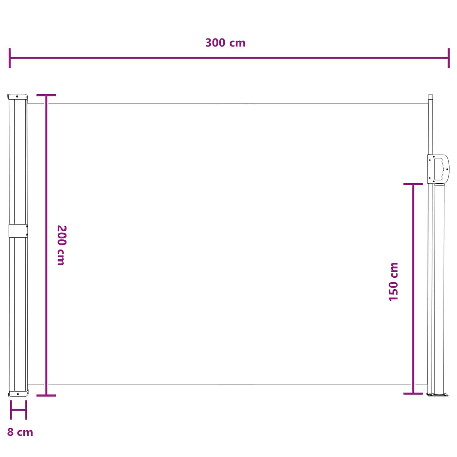Uittrekbaar Zijscherm Grijs 300 x 200 cm Polyester