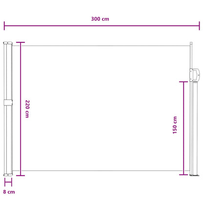 Uittrekbaar Zijscherm Grijs 300 x 220 cm Polyester