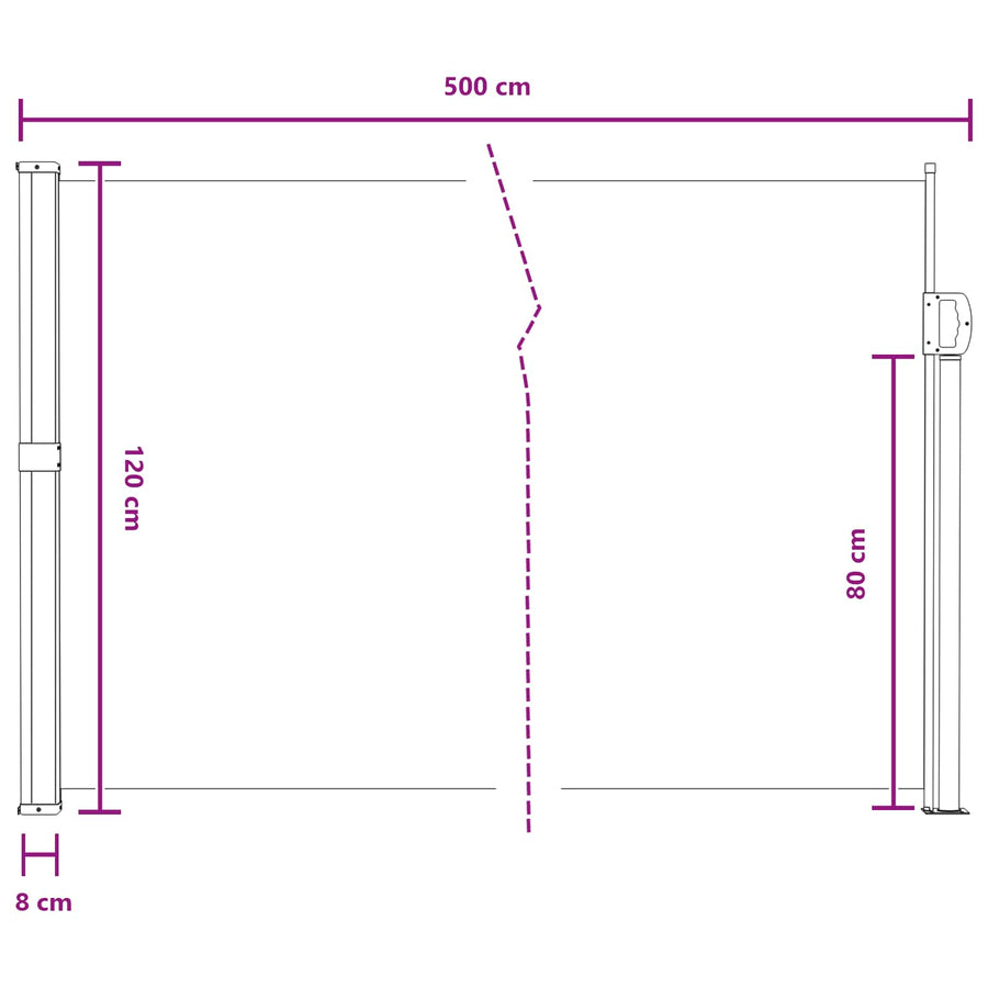 Uittrekbaar Zijscherm Zand 500 x 120 cm Polyester