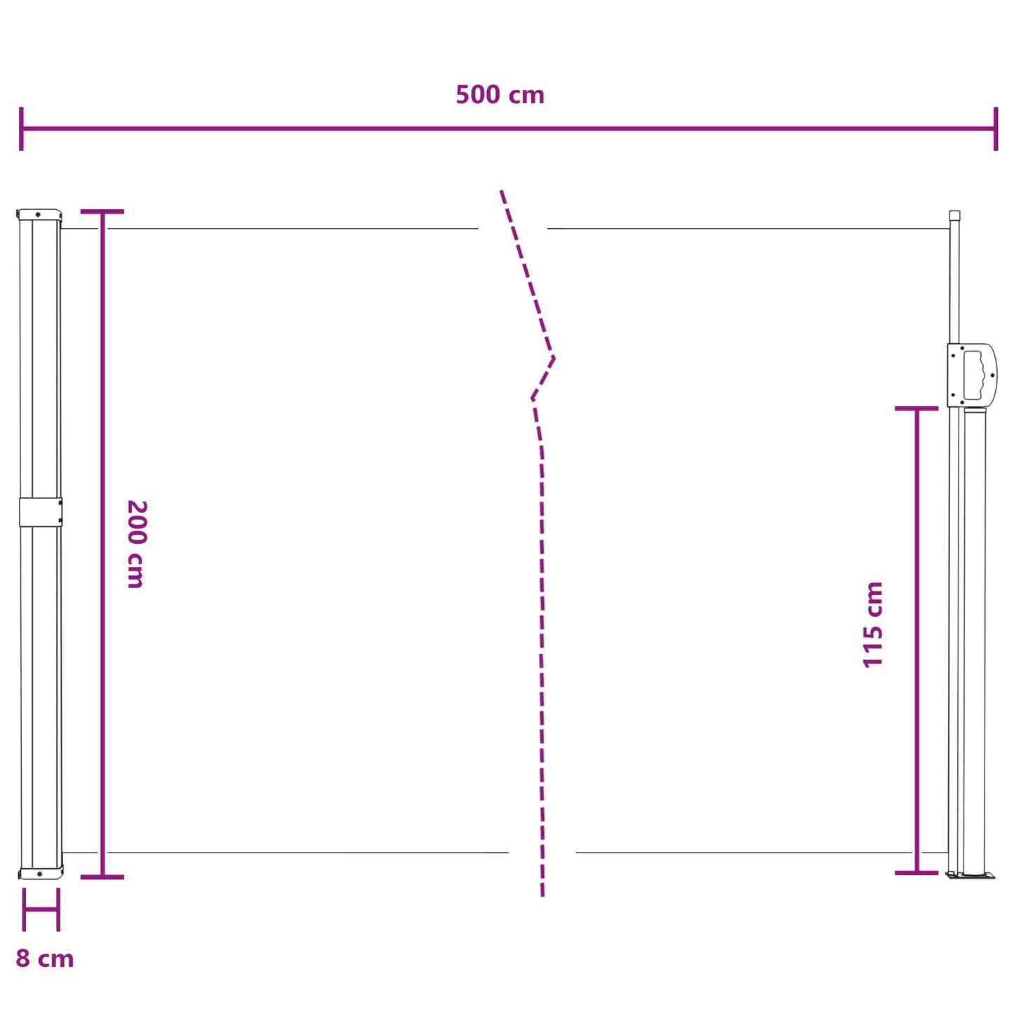 Uittrekbaar Zijscherm Grijs 500 x 200 cm Polyester