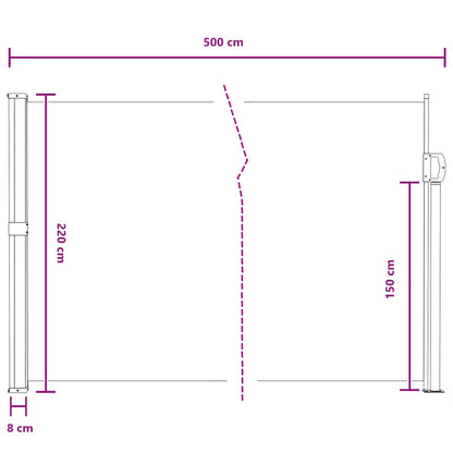 Uittrekbaar Zijscherm Grijs 500 x 220 cm Polyester