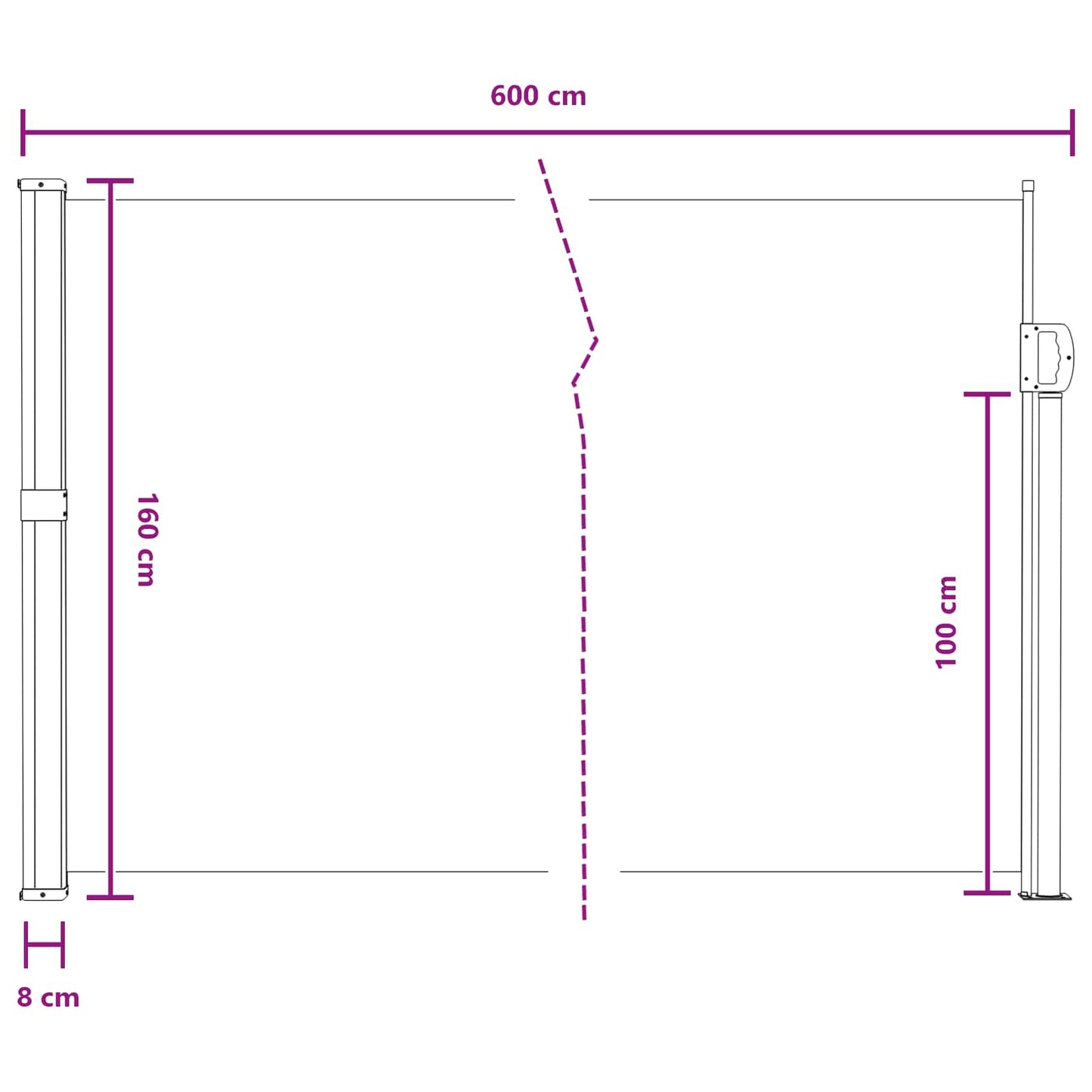 Uittrekbaar Zijscherm Zand 600 x 160 cm Polyester