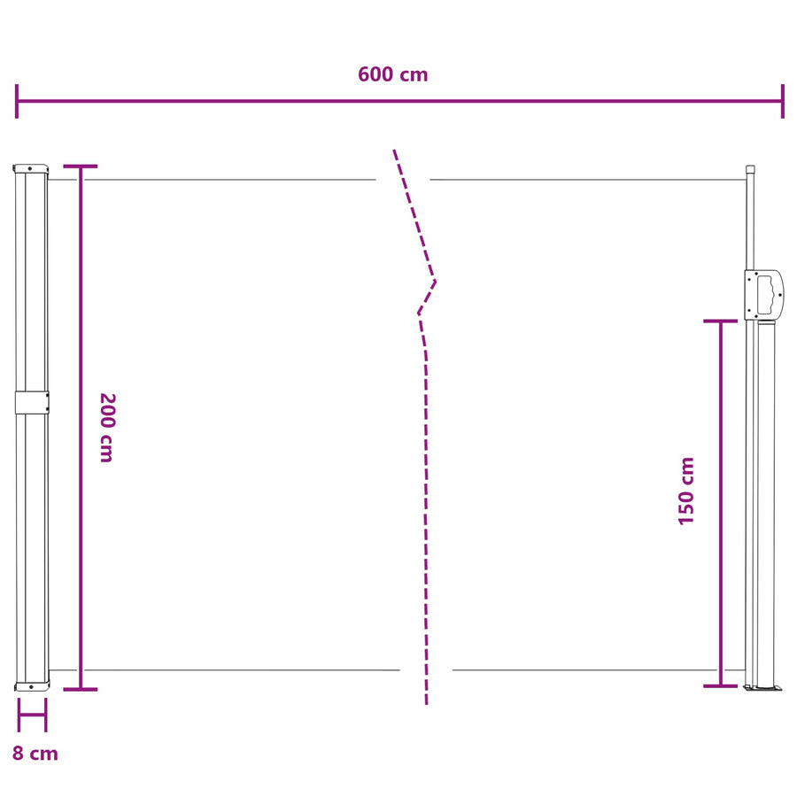 Uittrekbaar Zijscherm Grijs 600 x 200 cm Polyester