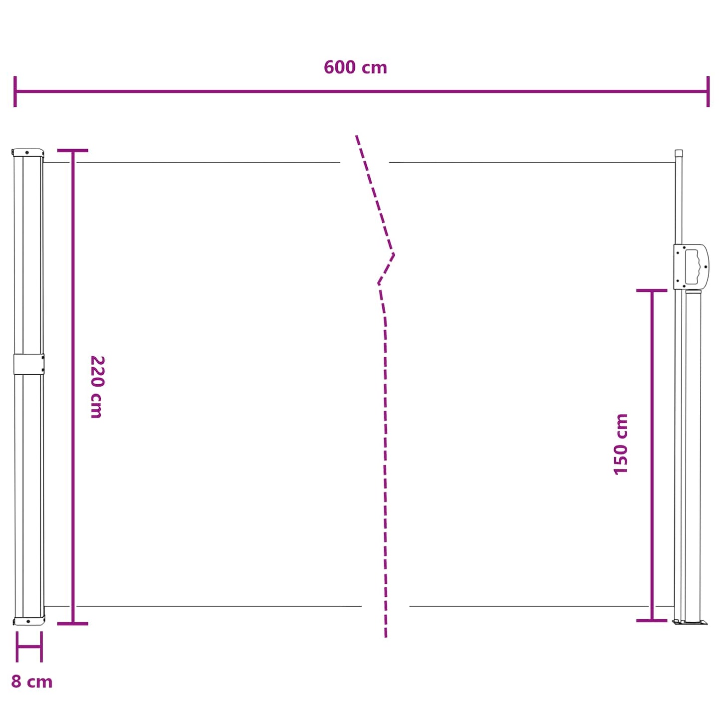 Uittrekbaar Zijscherm Grijs 600 x 220 cm Polyester