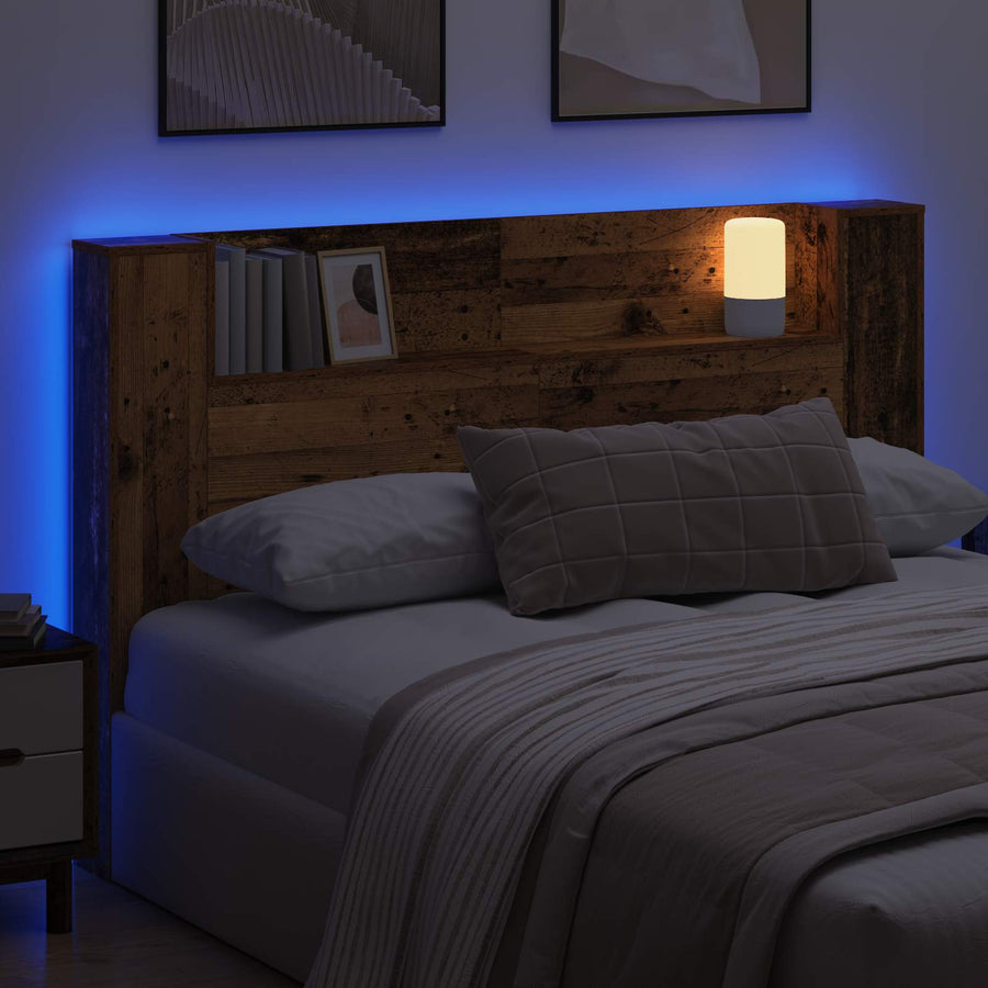 Hoofdbord met opbergruimte en LED Oud hout 160 cm Bewerkt hout