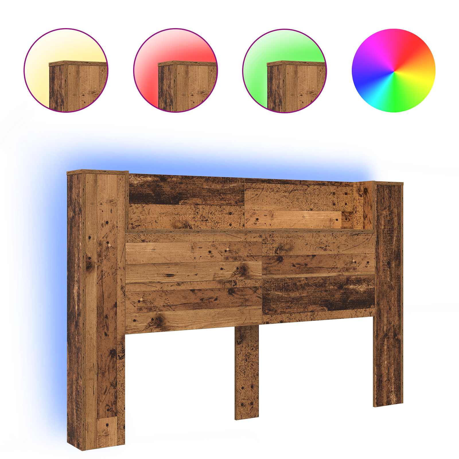 Hoofdbord met opbergruimte en LED Oud hout 160 cm Bewerkt hout