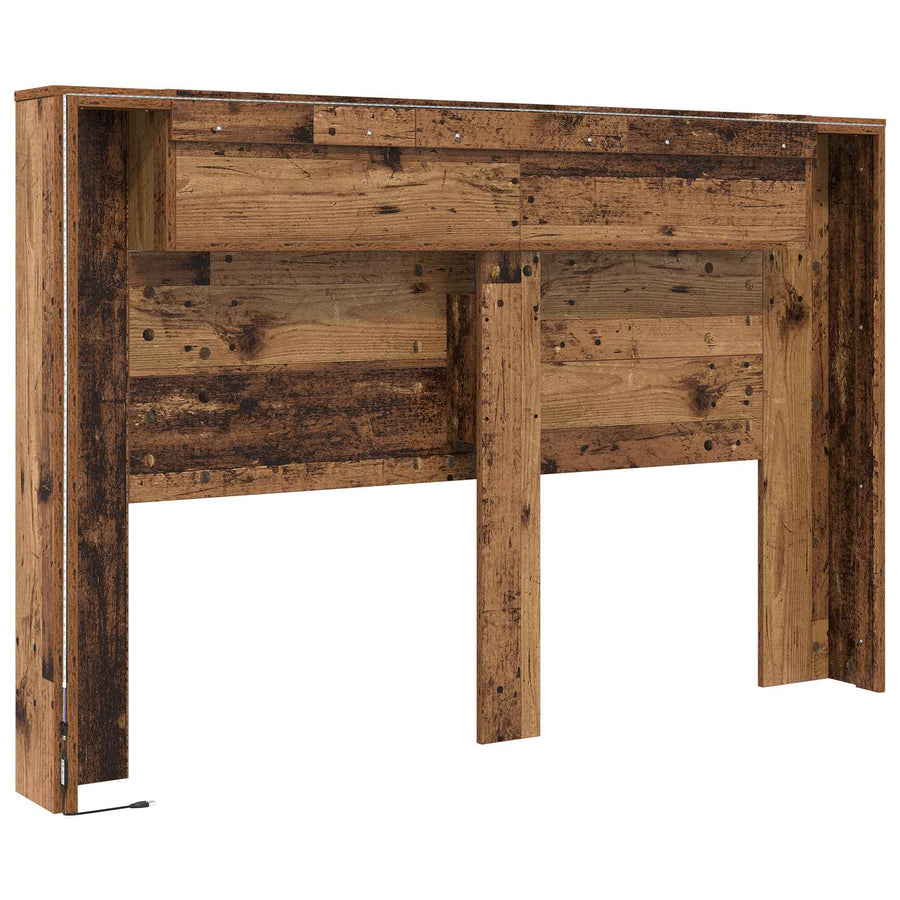 Hoofdbord met opbergruimte en LED Oud hout 160 cm Bewerkt hout