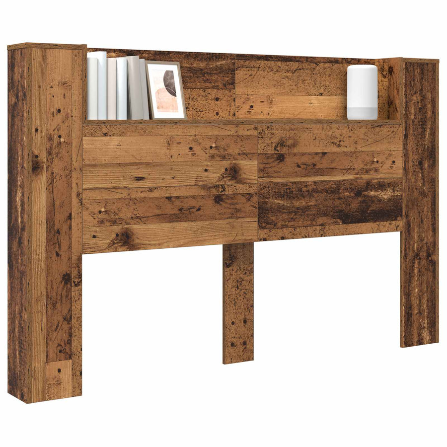 Hoofdbord met opbergruimte en LED Oud hout 160 cm Bewerkt hout