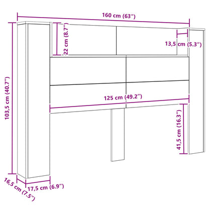 Hoofdbord met opbergruimte en LED Oud hout 160 cm Bewerkt hout
