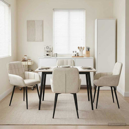 Eettafelstoelen 4 pcs fluweel Crèmekleurig 57 x 50 x 85 cm