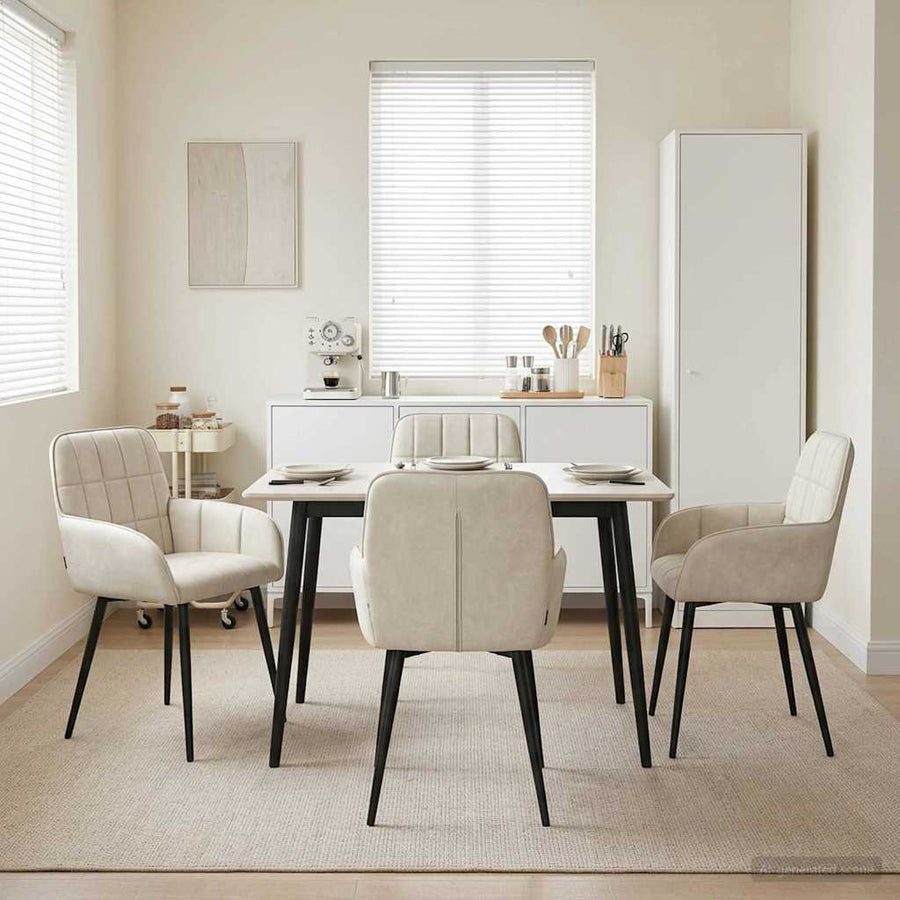 Eettafelstoelen 4 pcs fluweel Crèmekleurig 57 x 50 x 85 cm