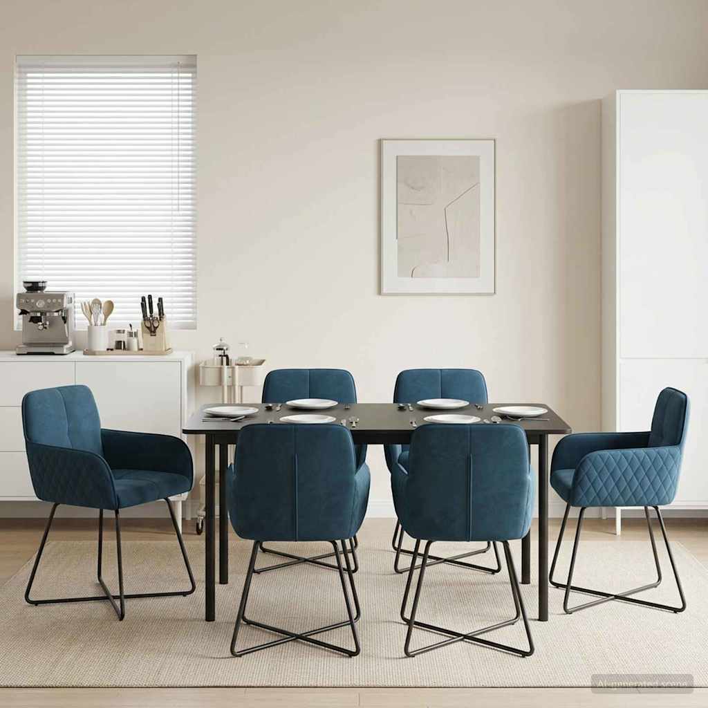 Eettafelstoelen 6 pcs fluweel Blauw 59 x 56,5 x 86 cm