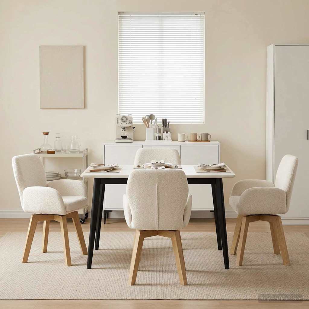 Draai Eetstoelen 4 pcs Bouclé Crèmekleurig 54 x 58 x 87 cm