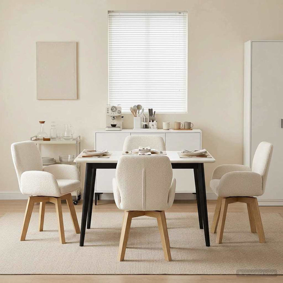 Draai Eetstoelen 4 pcs Bouclé Crèmekleurig 54 x 58 x 87 cm