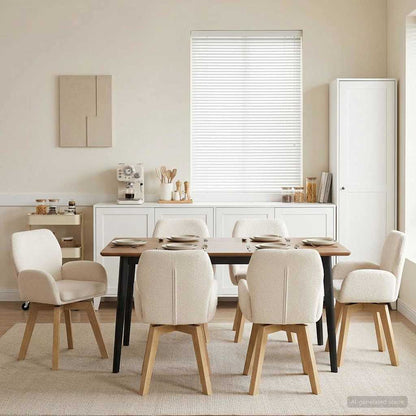 Draai Eetstoelen 6 pcs Bouclé Crèmekleurig 54 x 58 x 87 cm