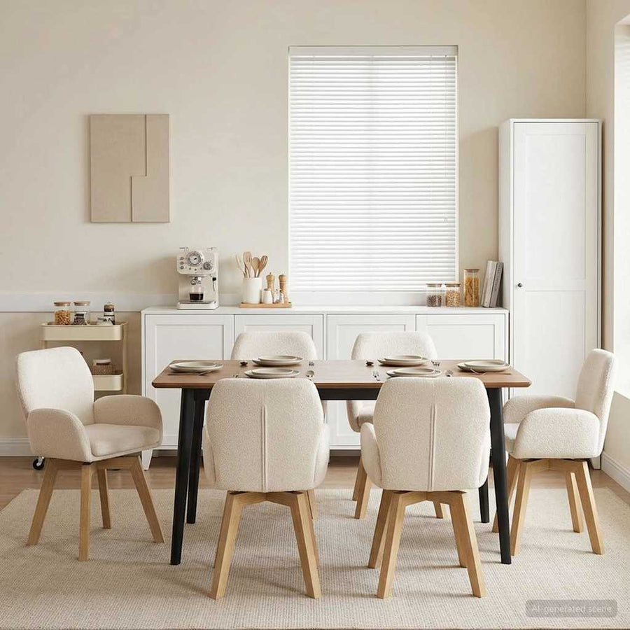 Draai Eetstoelen 6 pcs Bouclé Crèmekleurig 54 x 58 x 87 cm