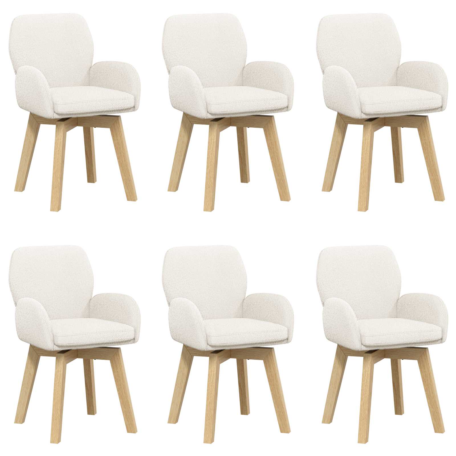 Draai Eetstoelen 6 pcs Bouclé Crèmekleurig 54 x 58 x 87 cm