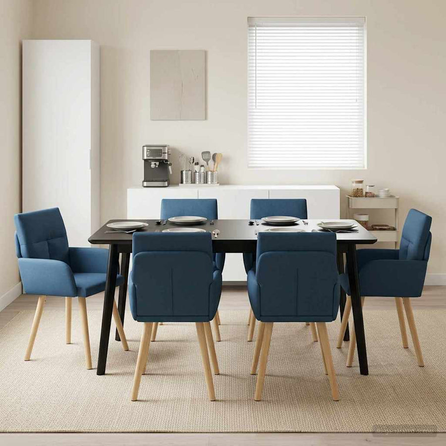 Eettafelstoelen 6 pcs Stof Blauw 60 x 56 x 96 cm