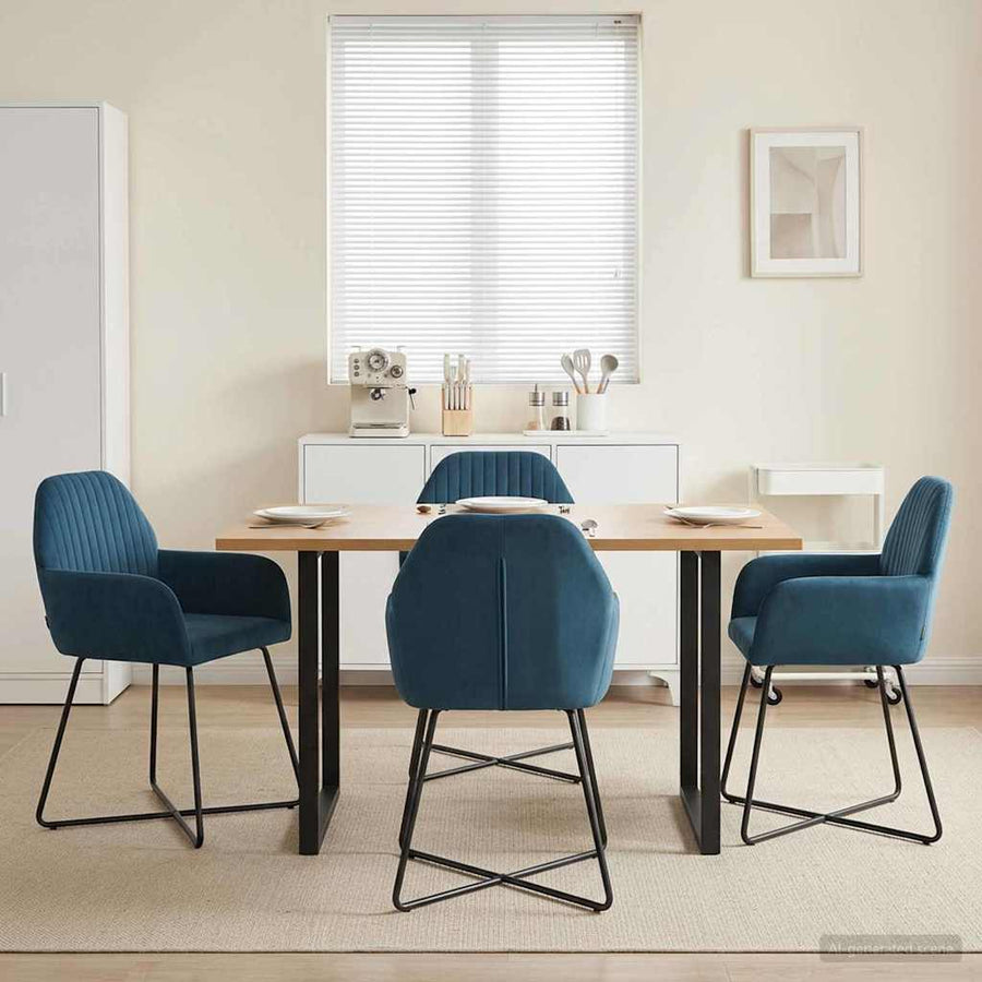 Eettafelstoelen 4 pcs fluweel Blauw 55 x 50 x 84 cm