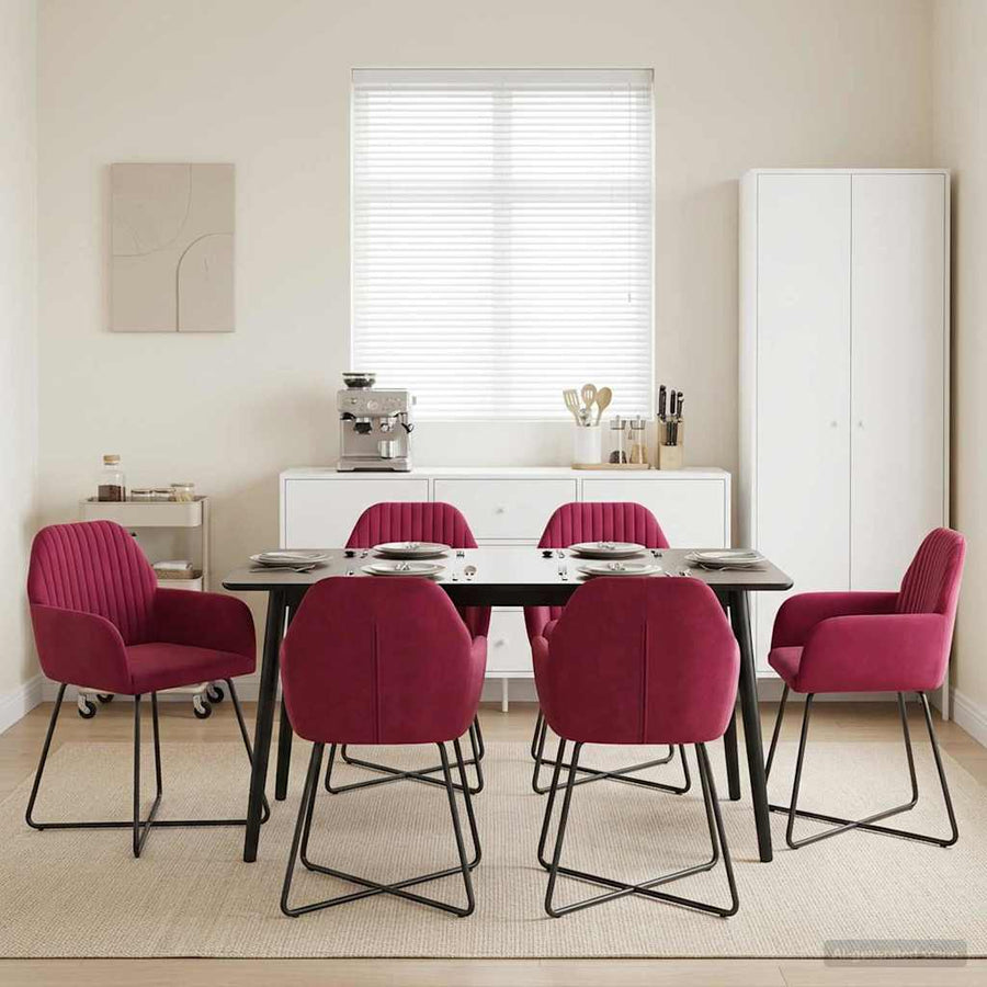 Eettafelstoelen 6 pcs fluweel Wijnrood 55 x 50 x 84 cm