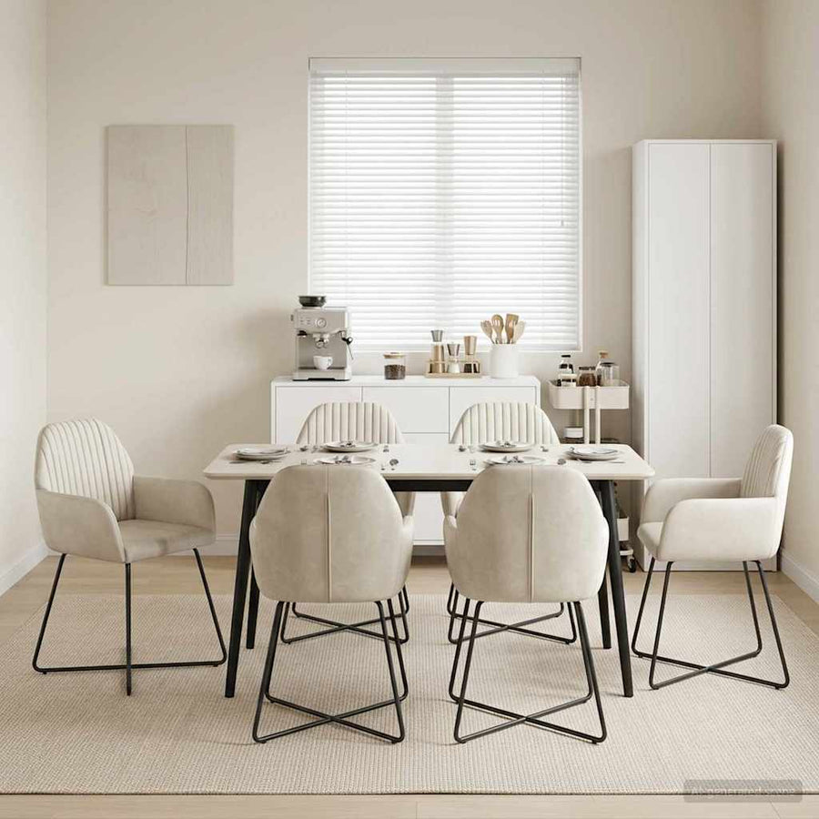 Eettafelstoelen 6 pcs fluweel Crèmekleurig 55 x 50 x 84 cm