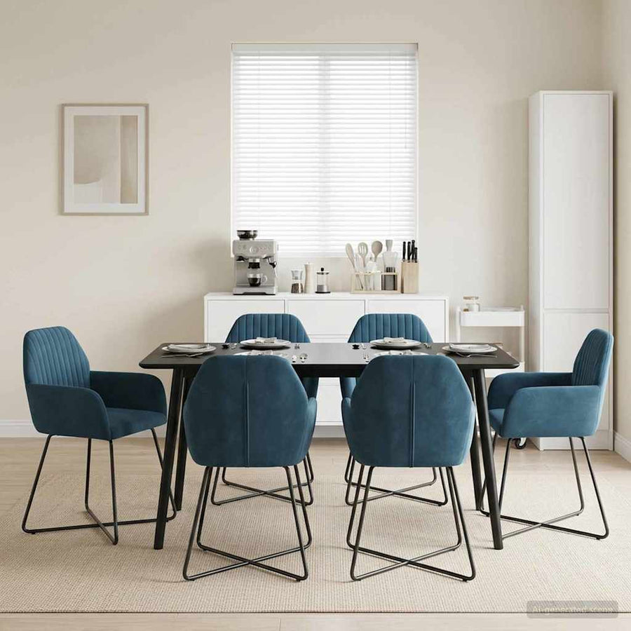Eettafelstoelen 6 pcs fluweel Blauw 55 x 50 x 84 cm