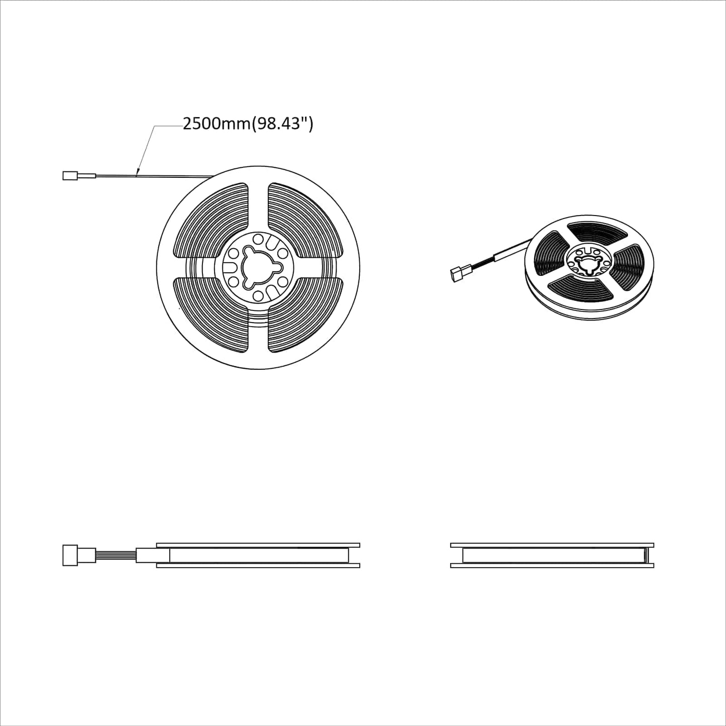 LED-strip 4 pcs Zwart en transparant 250 cm Koper en kunststof
