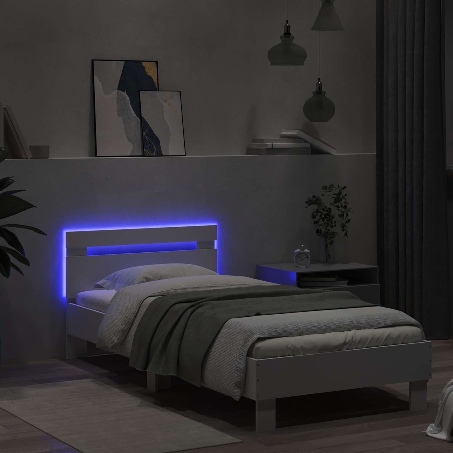 Bed Frame met LED Wit 80 x 200 cm Bewerkt hout