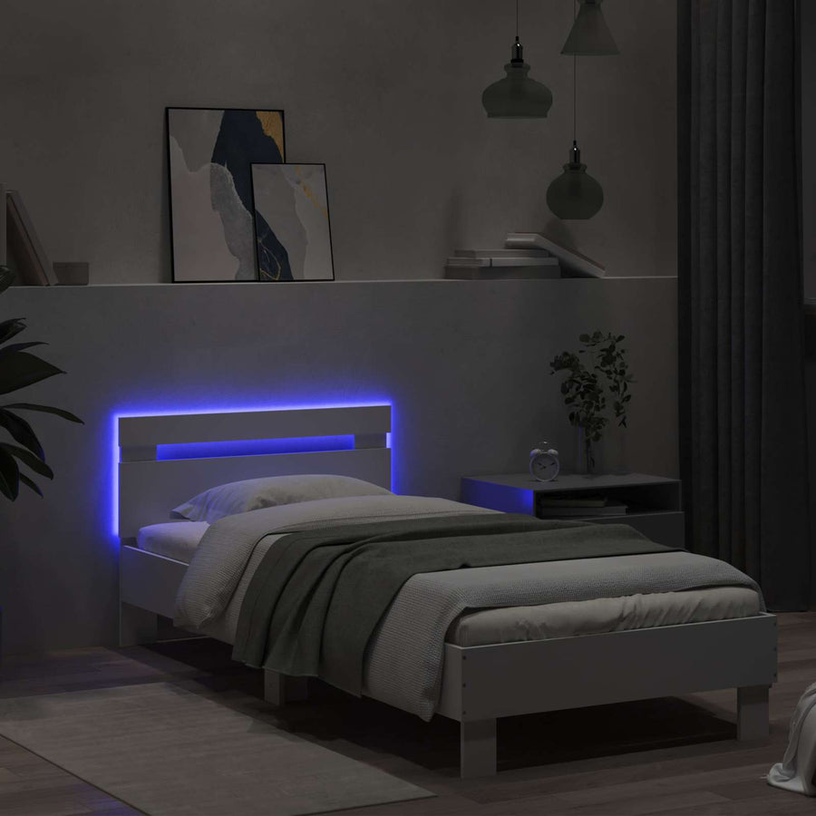 Bed Frame met LED Wit 80 x 200 cm Bewerkt hout
