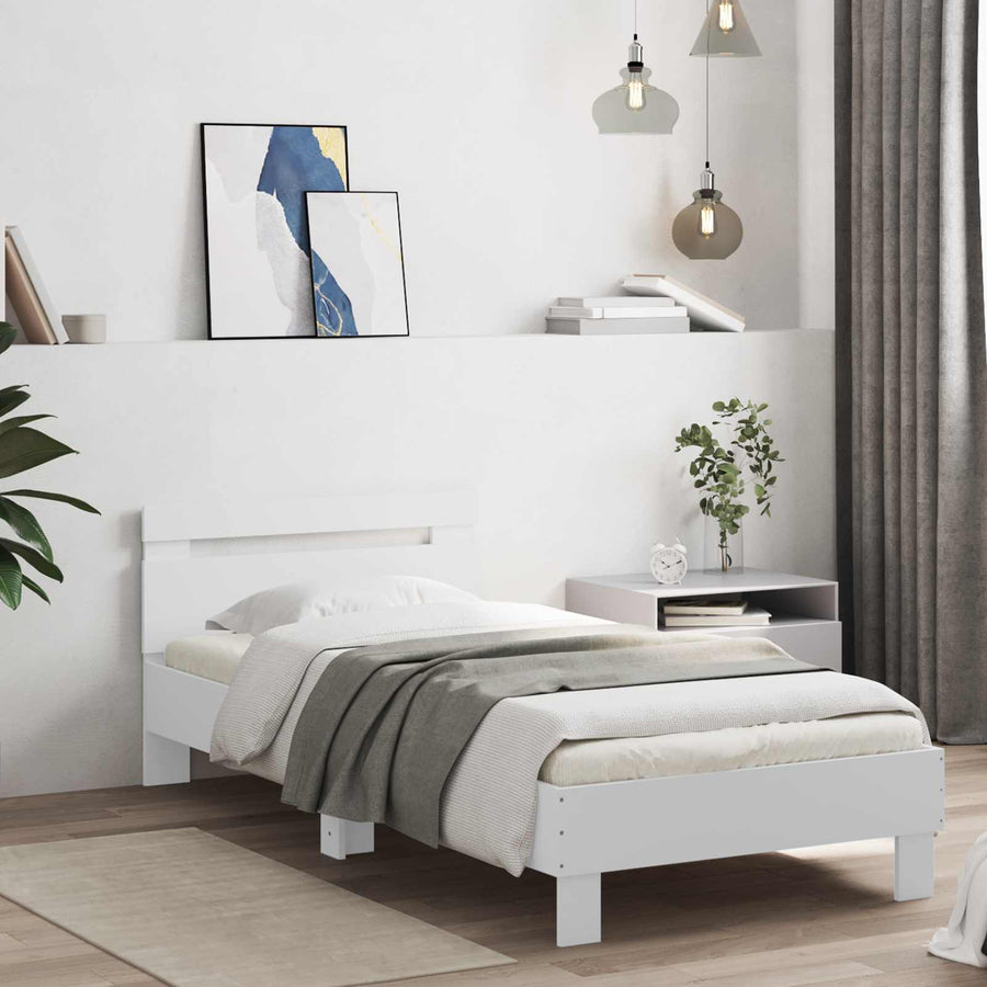 Bed Frame met LED Wit 80 x 200 cm Bewerkt hout