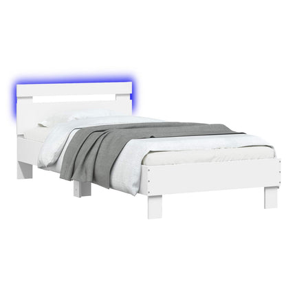 Bed Frame met LED Wit 80 x 200 cm Bewerkt hout